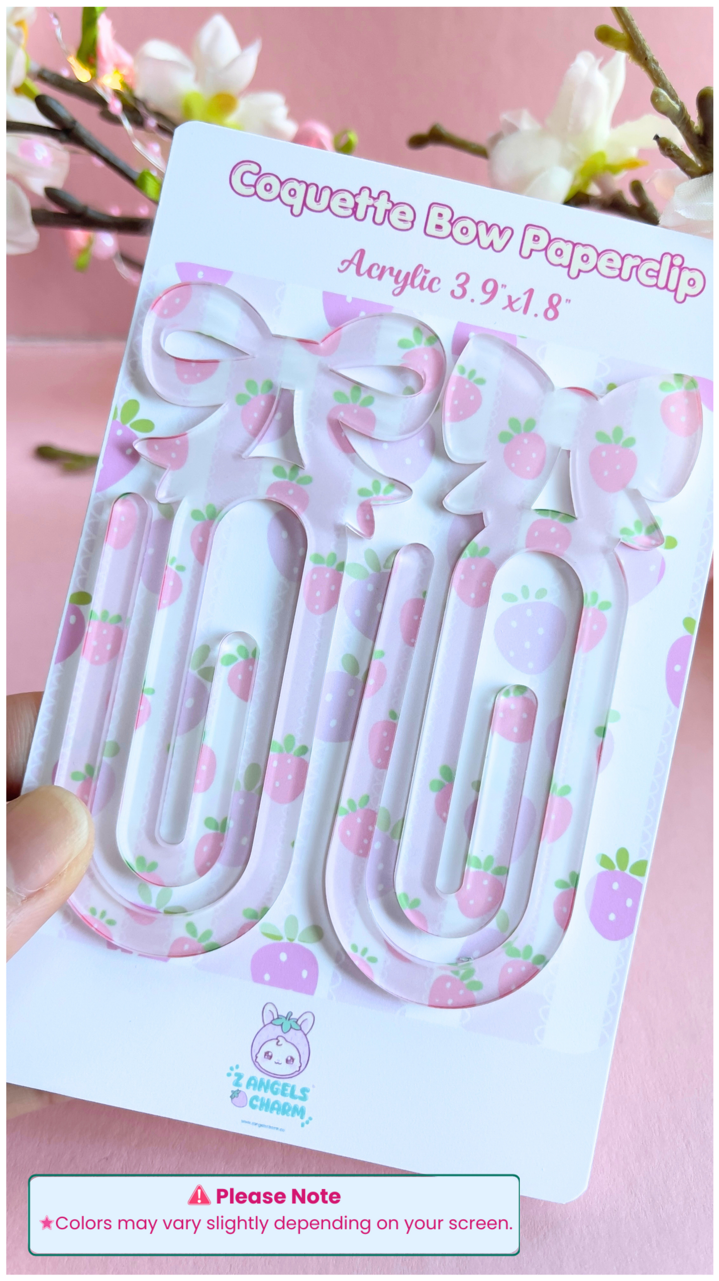 Coquette Bow Acrylic Paper Clips – Pair of 2 | Large Decorative Planner Clips (3.9" x 1.8")