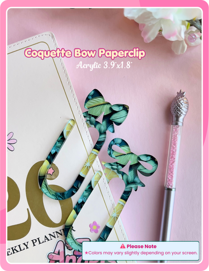 Coquette Bow Acrylic Paper Clips – Pair of 2 | Large Decorative Planner Clips (3.9" x 1.8")