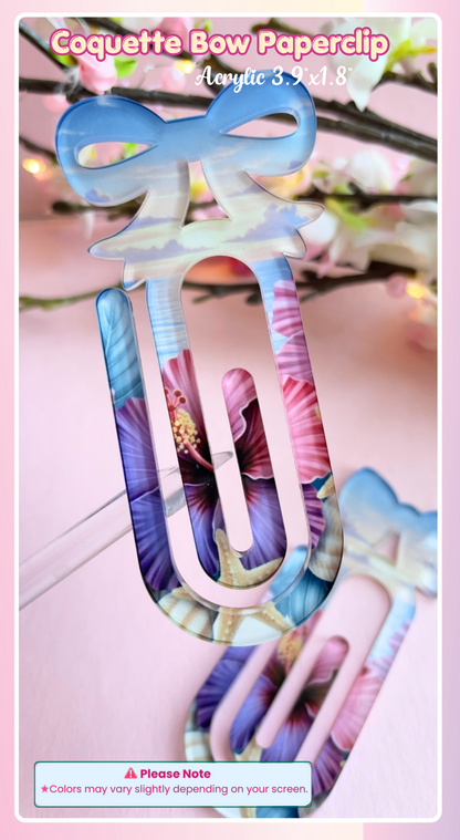 Coquette Bow Acrylic Paper Clips – Pair of 2 | Large Decorative Planner Clips (3.9" x 1.8")