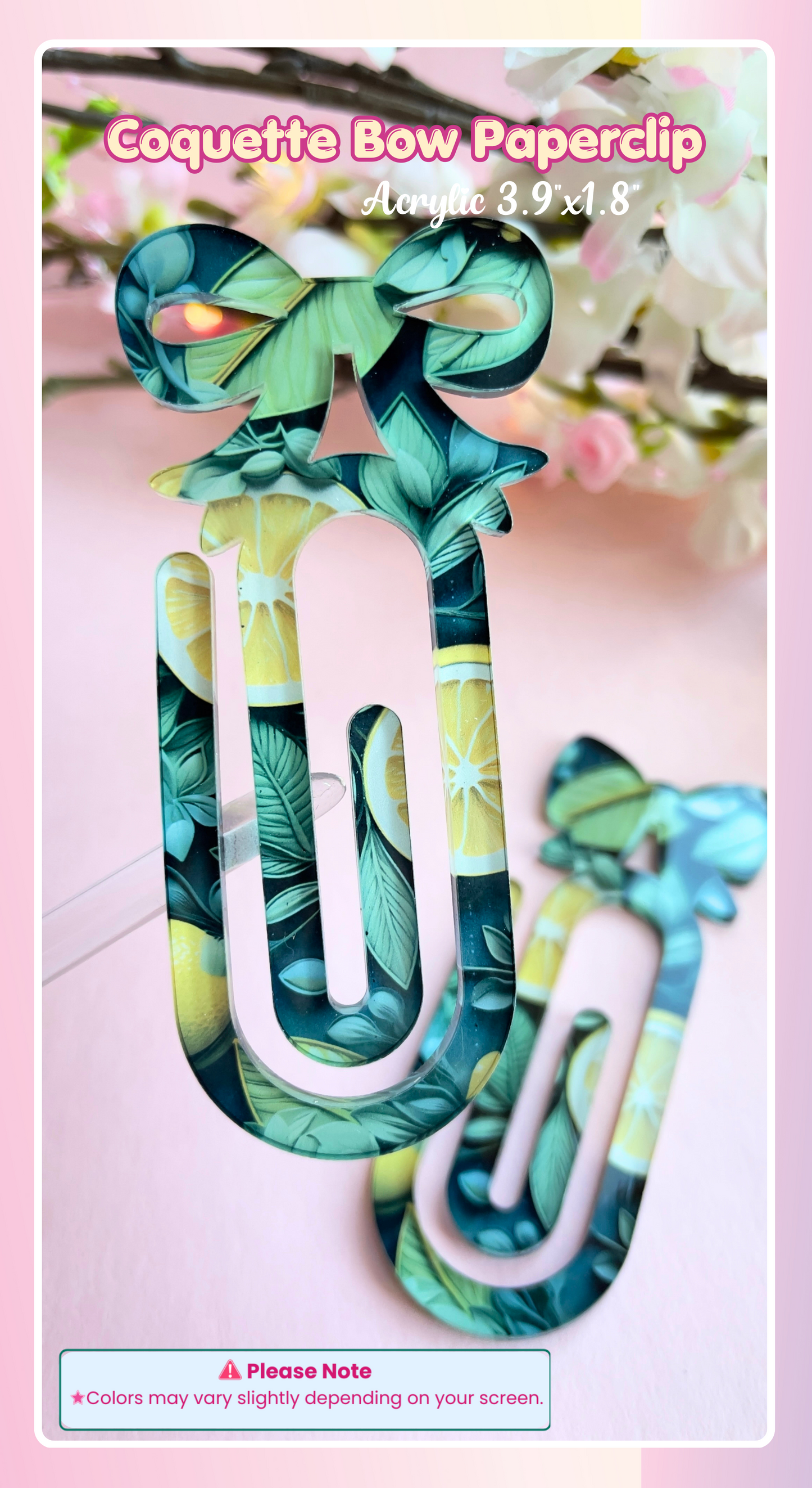 Coquette Bow Acrylic Paper Clips – Pair of 2 | Large Decorative Planner Clips (3.9" x 1.8")