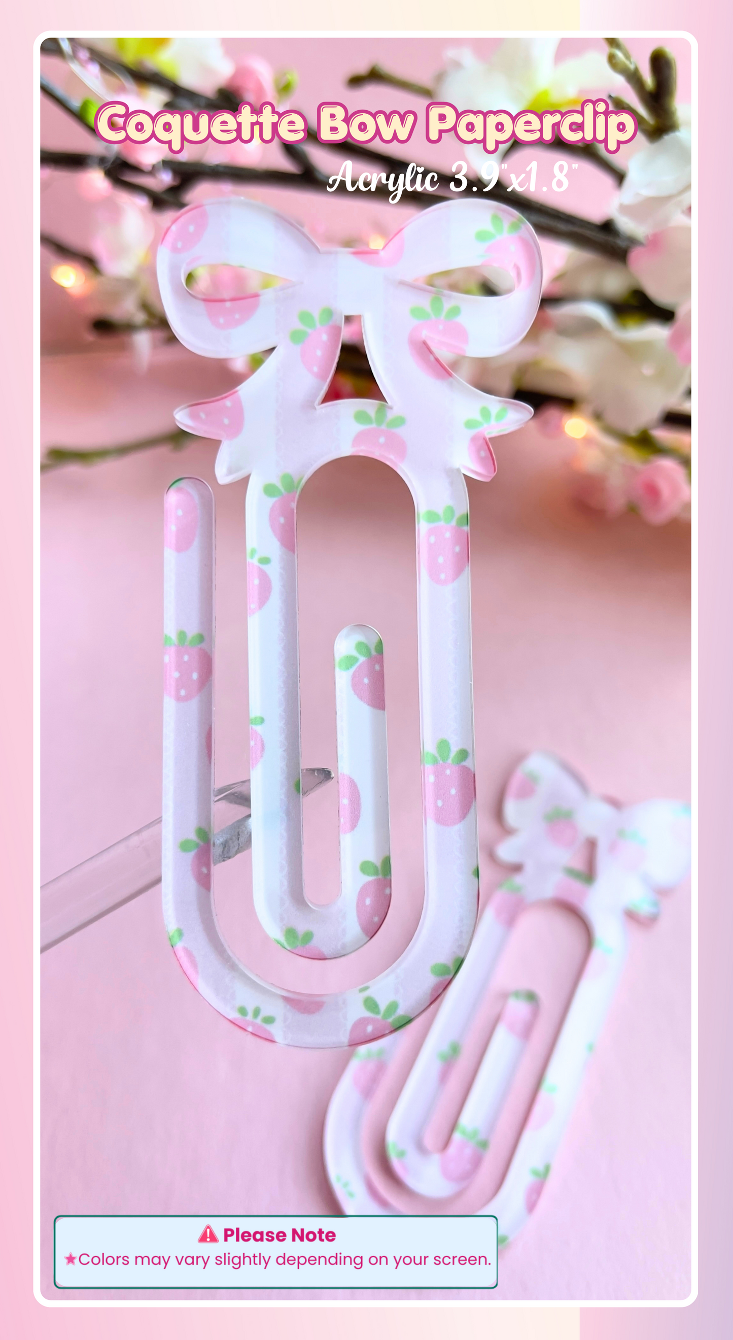 Coquette Bow Acrylic Paper Clips – Pair of 2 | Large Decorative Planner Clips (3.9" x 1.8")