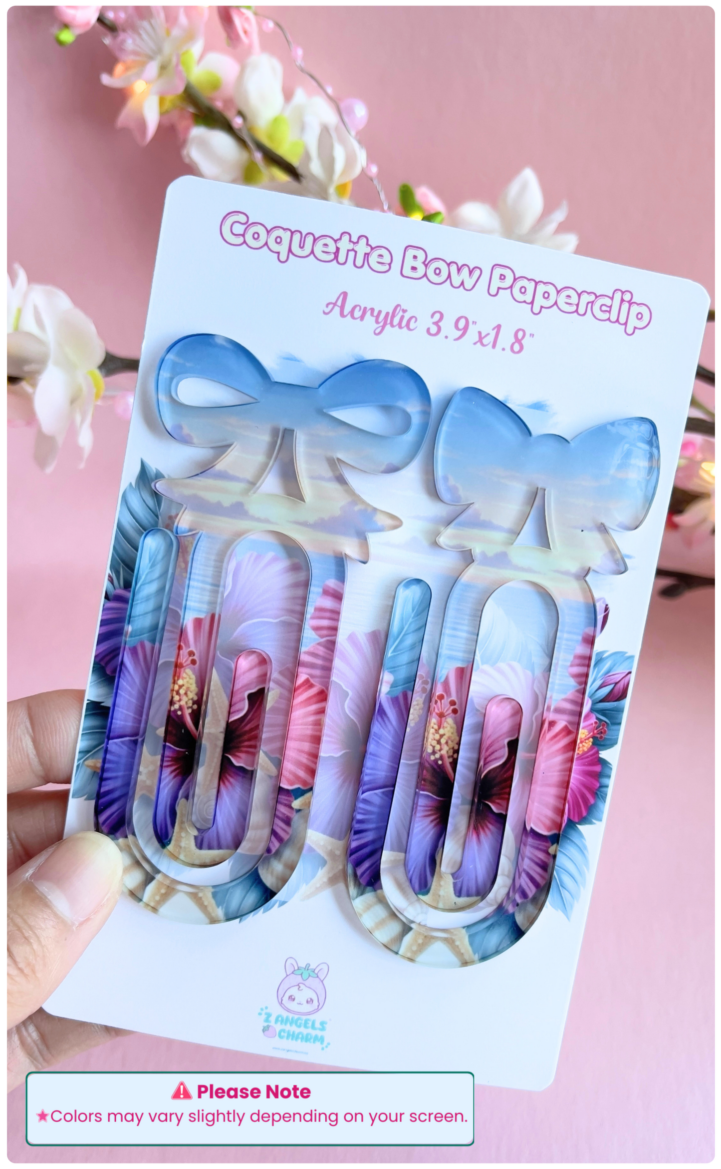 Coquette Bow Acrylic Paper Clips – Pair of 2 | Large Decorative Planner Clips (3.9" x 1.8")