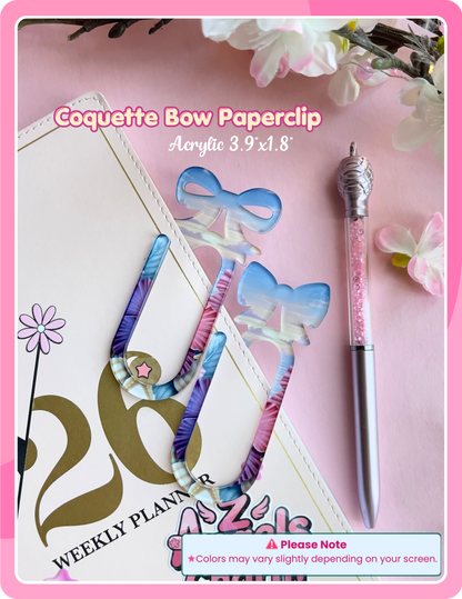 Coquette Bow Acrylic Paper Clips – Pair of 2 | Large Decorative Planner Clips (3.9" x 1.8")