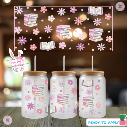 Books & Flowers – 16oz. UV DTF Cup Wrap Collections 💕 Double Sided