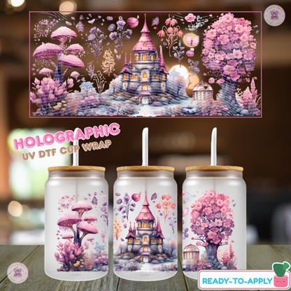 Enchanted Pink Castle UV DTF Transfer Cup Wrap (16oz)