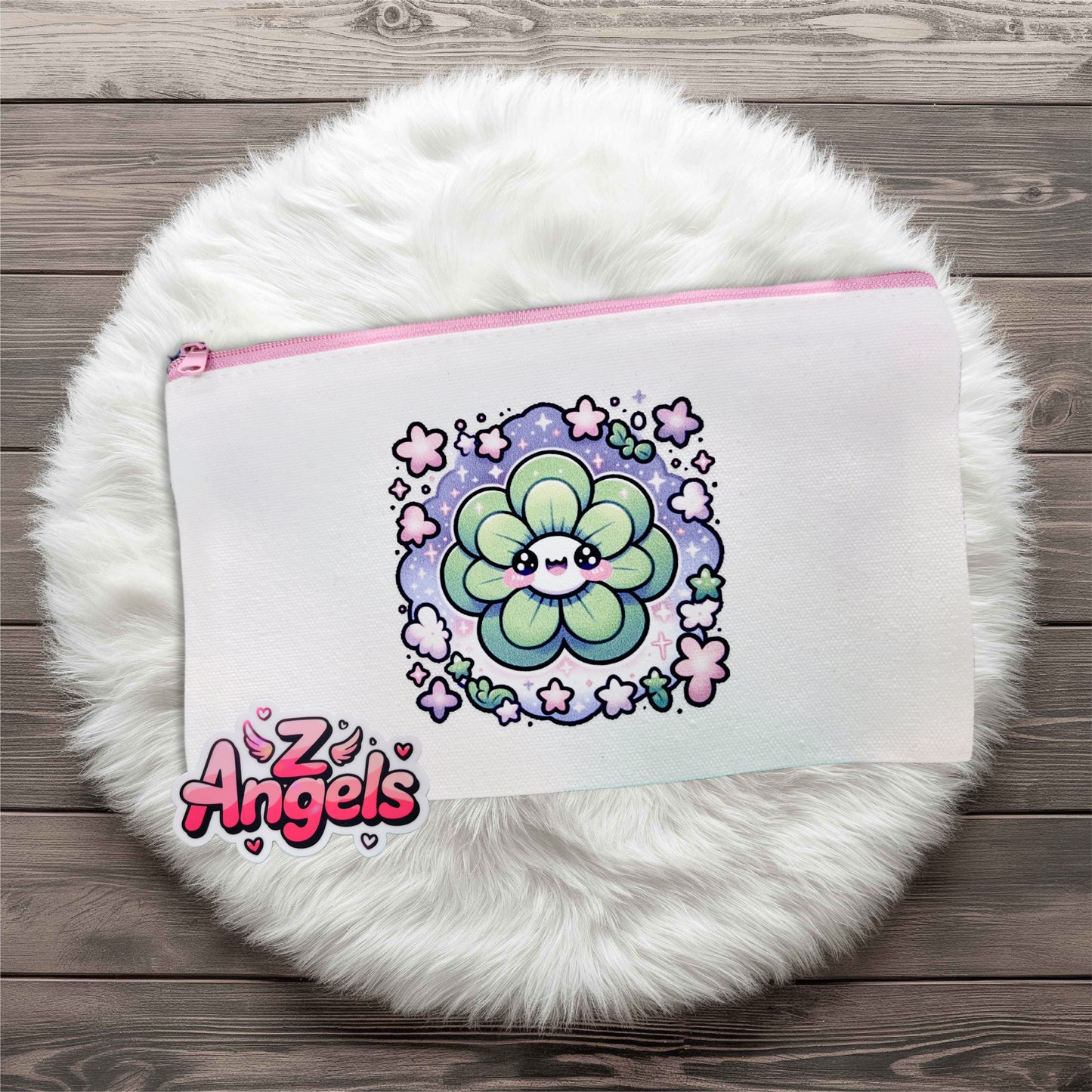 Smiley Flower Mini Pouch with Colored Zipper