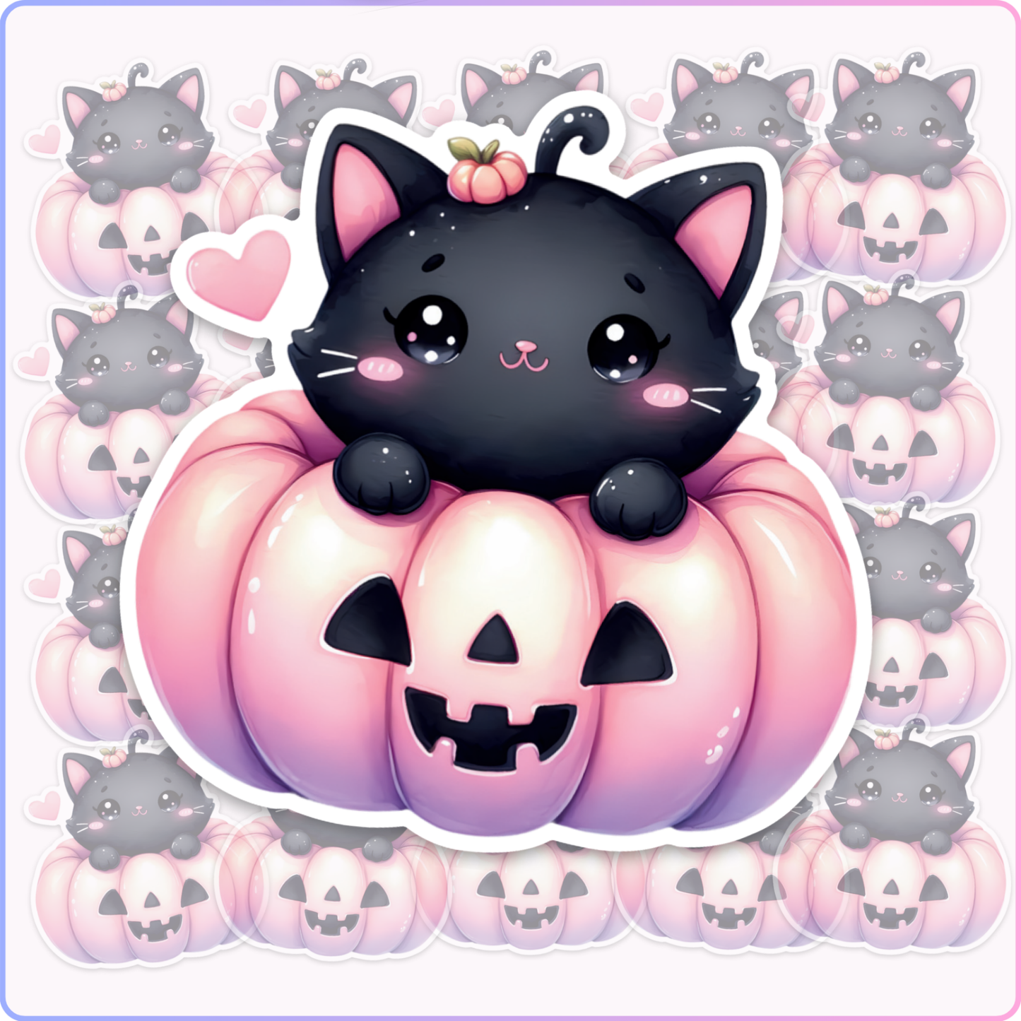 Pink Pumpkin with Black Cat Vinyl Sticker