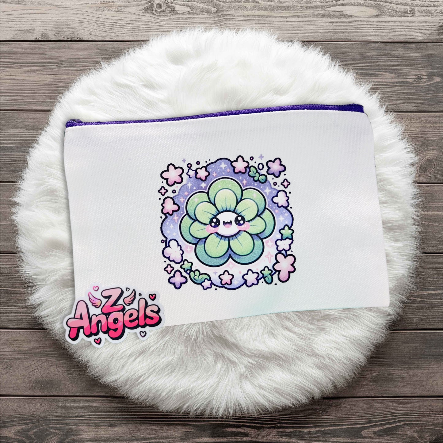 Smiley Flower Mini Pouch with Colored Zipper